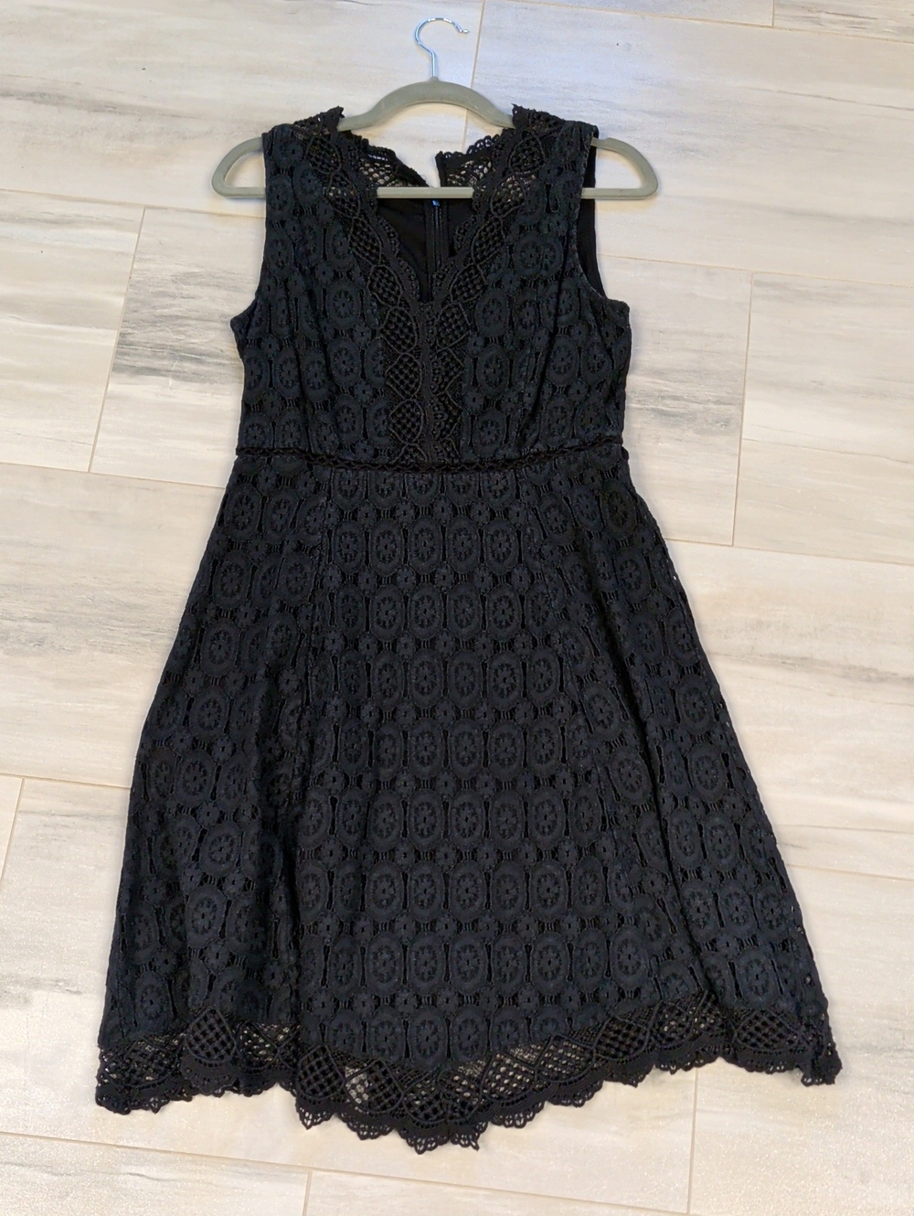 LOFT Black Sleeveless Lace Fit & Flare Dress